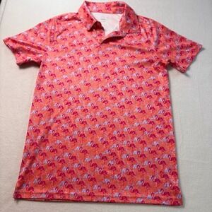 BCG Boys Golf Polo Shirt Size Large 14/16 Flamingo All Over Print Pink